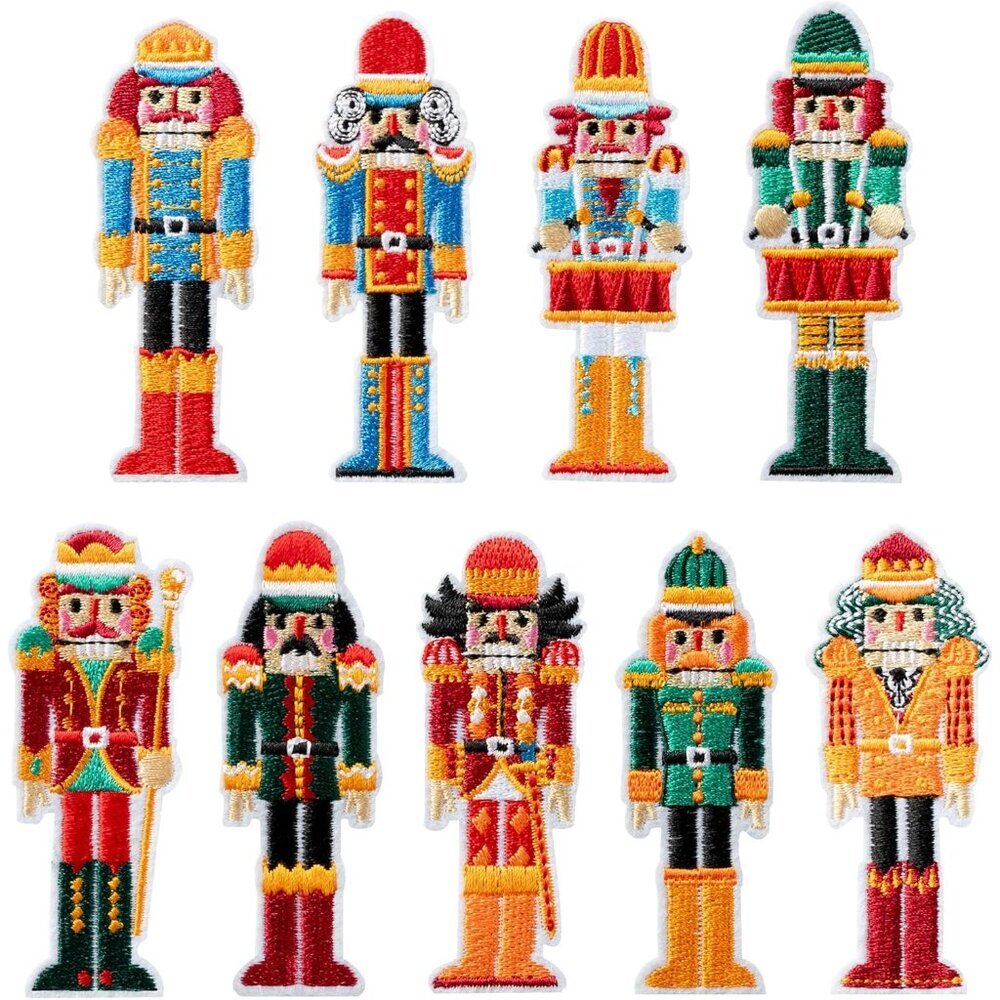 9 Pcs Christmas Nutcracker Iron on Patches Colorful Soldier Figures Sew on Embro